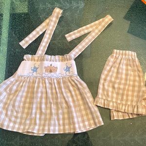 2pc outfit, light brown and white gingham by True